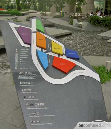 The map of the Biopolis buildings.