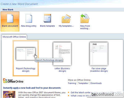 Make a new document, a new blog post too, in 2007 Microsoft Office system Word.