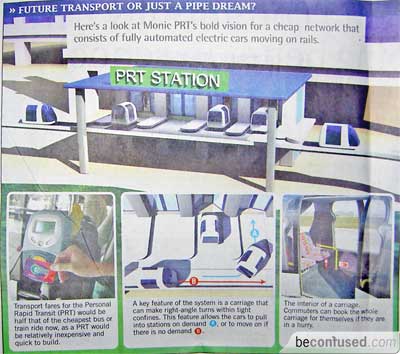 The Straits Times - New transport idea rides on pluses of bus, taxi, train. Graphics by Amran Bin Mohamed, source Monic PRT.
