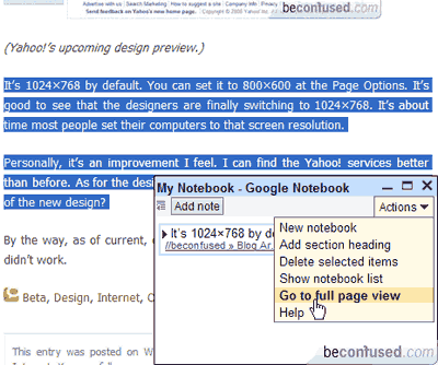 Trying out Google Notebook beta.