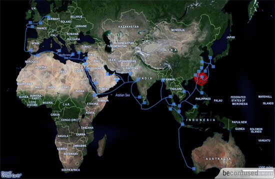 earthquake under sea. 2) undersea cables.