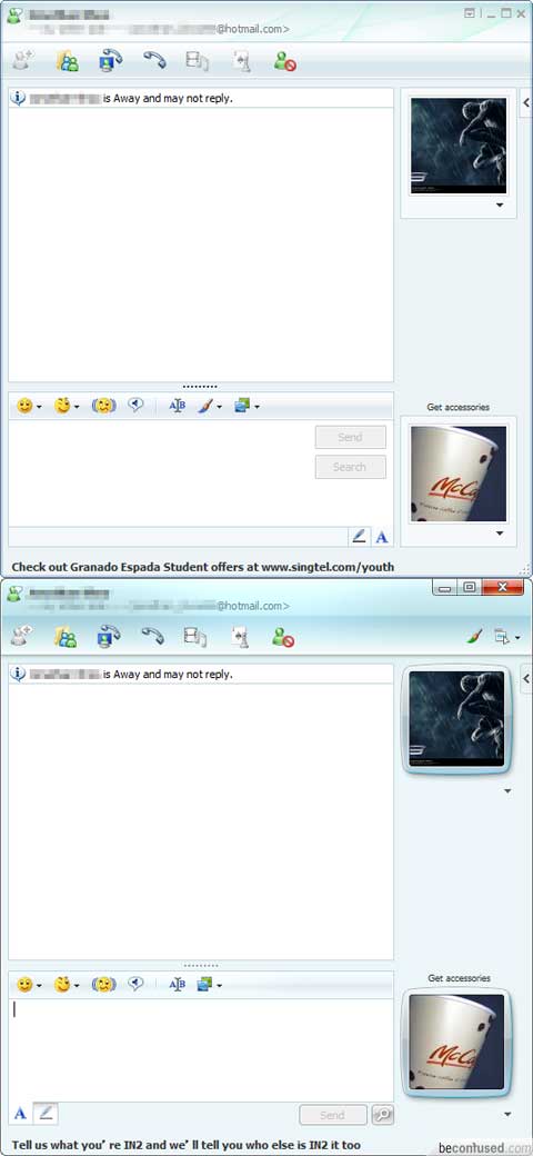 Windows Live Messenger chat window comparison.