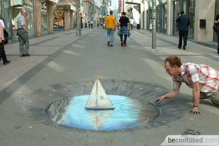 Playing with a boat in water.