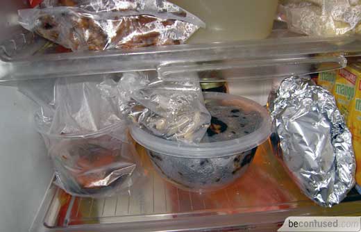 All the leftovers are kept in the refrigerator.