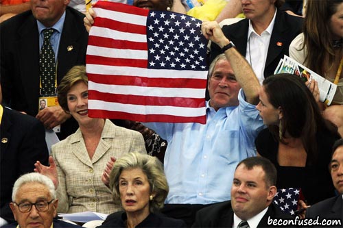 George Bush held the American flag the wrong way